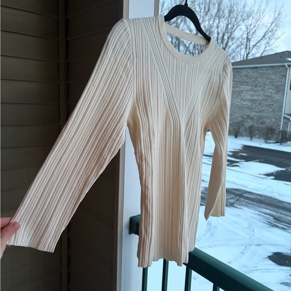 🆕7 For All Mankind Cream Ribbed Knit Top Open Back Cutout Stretchy Casual Size L - Picture 6 of 17